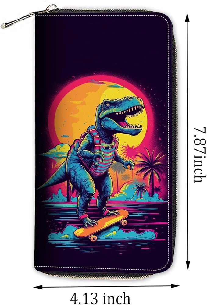 Womens Wallet,RFID Blocking Large Capacity Clutch,Zip Around Leather Purse with 8 Card Slots,Bill Compartments Coin Pocket - Funny Dinosaur