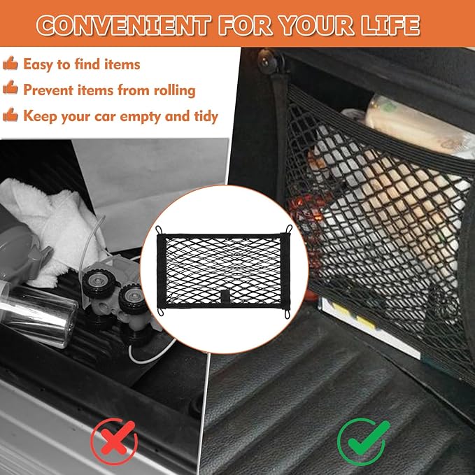 21.7'' x 9.8'' Universal Elastic Cargo Net Pocket with Screws & Hooks for Trunk RV Boats Home Cargo Storage – Keeps Items Secure & Organized(1 Pack)