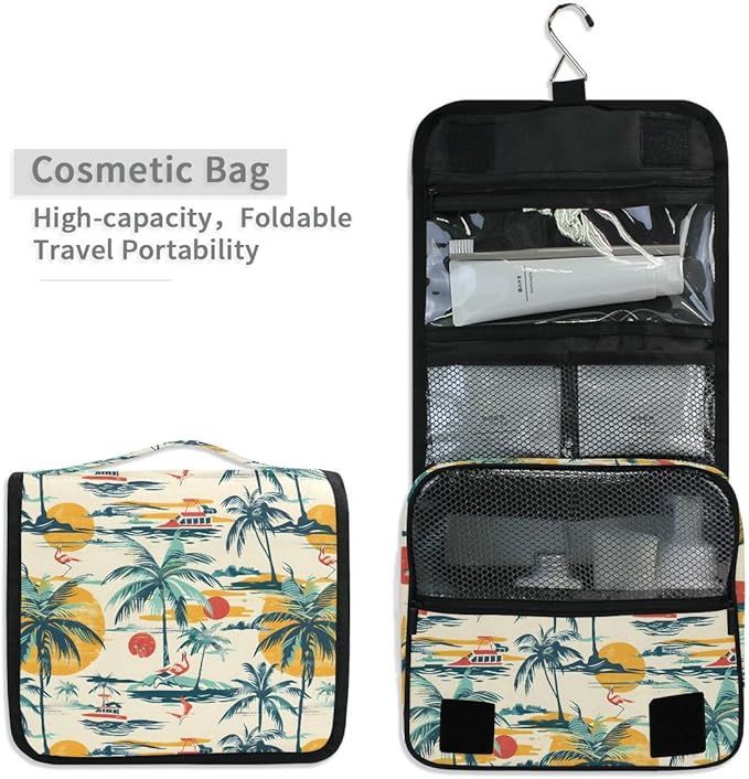 senya Hanging Travel Toiletry Bag Cute Kit Makeup Case Cosmetics Organizer for Men Women (Cruise Ships Sun Palm Trees)
