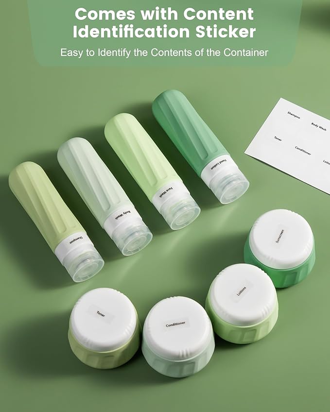 Mrsdry Travel Size Toiletries 8 Pack, TSA Approved 3oz Silicone Squeeze Bottles & Cream Jars with Clear Travel Bag