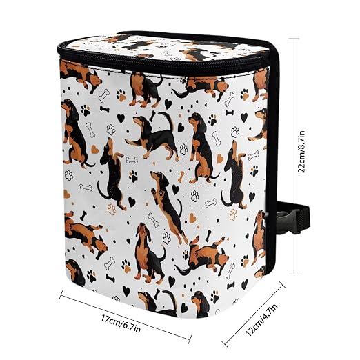 Biyejit Dachshund Dogs Car Trash Can with Lid and Storage Pockets - Leak-Proof Organizer, Waterproof Garbage Can, Multipurpose Trash Bin for Car