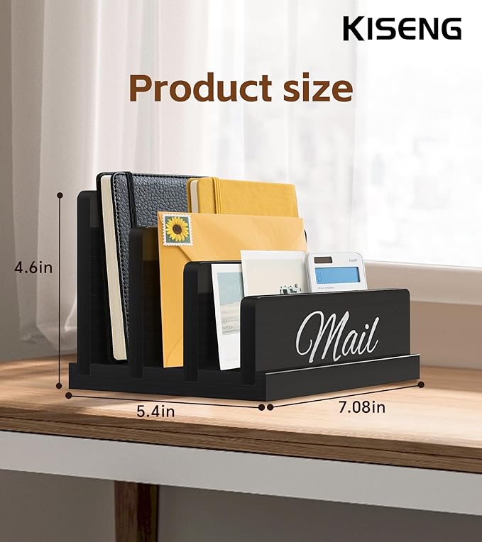 Mail Organizer for Desk,Wooden Mail Holder with Divider, 3-Slot Letter Sorter File Holder,Vertical Bill Organizer for Desktop Document/Notebook/Filing/Folders/Paper