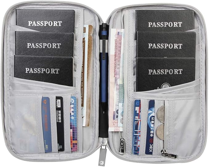 VanFn Passport Wallets, Travel Wallet, RFID Family Passport Holder, Trip Document Organizer (Black)