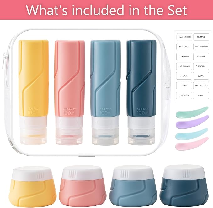 Travel Bottles - 15 Pack, TSA Approved Travel Size Toiletries, Leak Proof Silicone Squeezable Containers in Clear Bag(Blue)