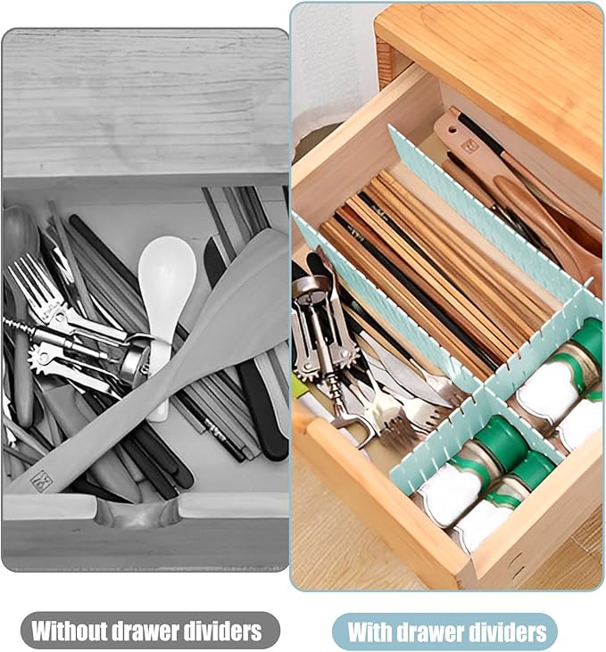 JEPELUS 40 PCS Drawer Dividers, Adjustable Drawer Organizer for Socks Underwear Makeup Cutlery Clothes Dresser, DIY Grid Drawers Separators for Office Kitchen Bedroom Nursery Storage (Blue)