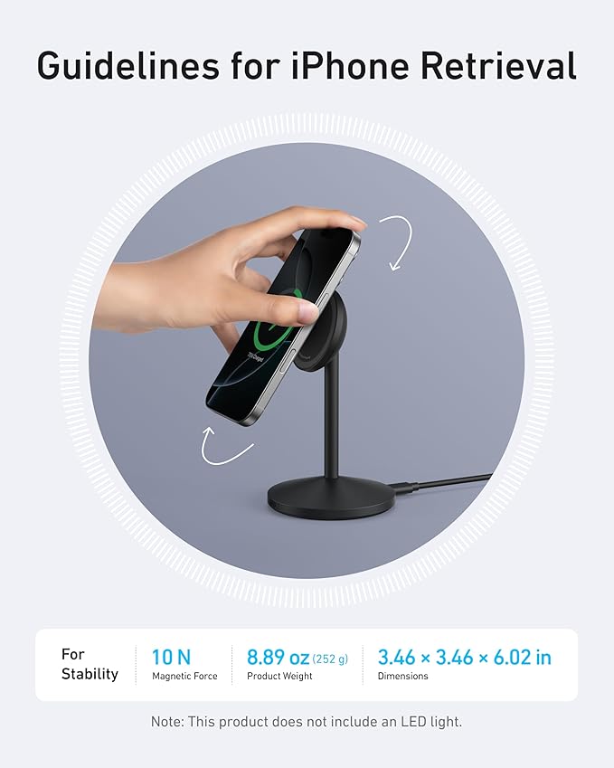 Anker MagGo iPhone 17 MagSafe Charger Compatible Stand, 15W Fast Magnetic Wireless Charging Station, Qi2 Certified 360° Wireless Charge (Black, with Cable & Adapter)
