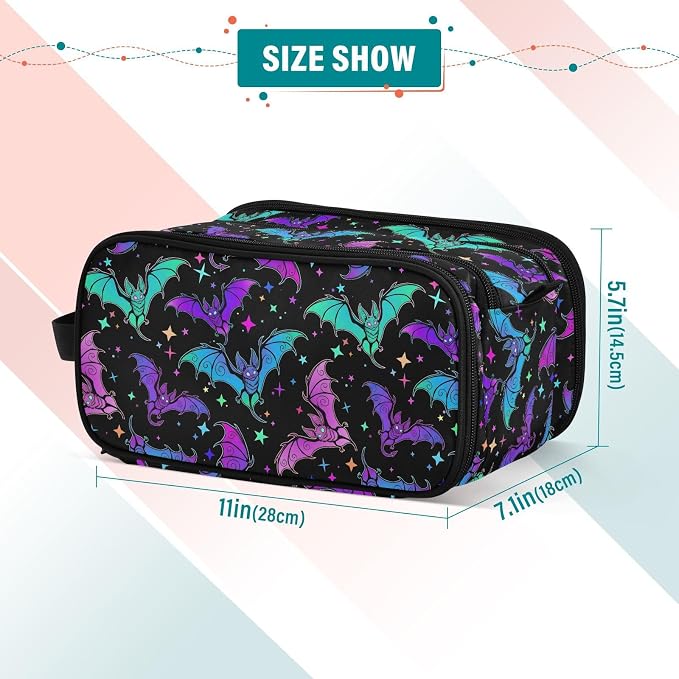 MNSRUU Luminous Bats Makeup Bag - Large Capacity Cosmetic Organizer, Portable Toiletry Bag for Travel Size