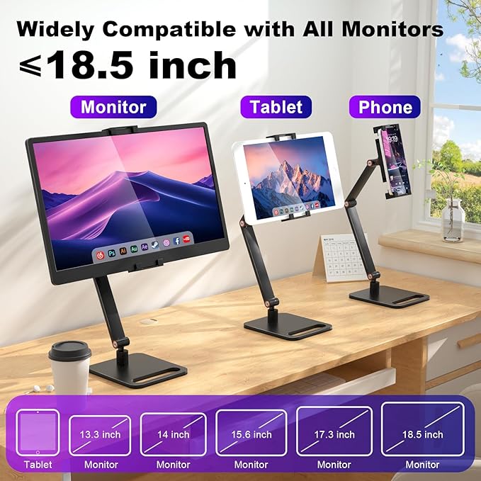 Portable Monitor Stand Holder for 6-18.5 Inch,Universal Desktop Version Expandable Display Base Adjustable Portable Monitor Desktop Clamp,Long Stand,Tablet Stand ,Compatible with Larger Sizes