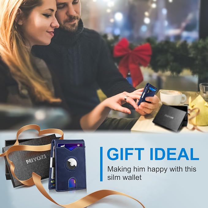 miyozi Airtag Wallet for Men,with Money Clip 11 Cards Slim Front Pocket Leather RFID Blocking Wallet with Gift Box