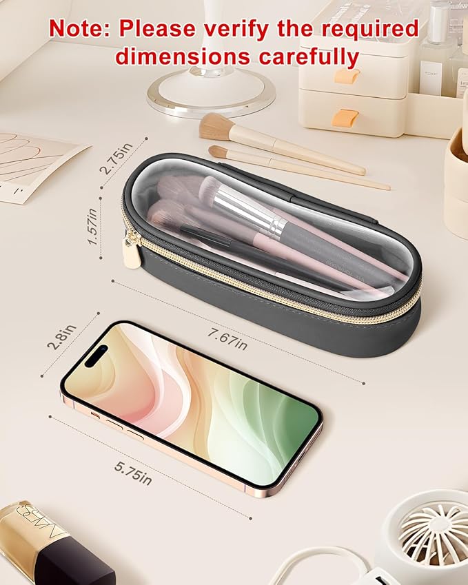 Soimeat Clear Travel Makeup Brush Holder, Leather Makeup Brush Toiletry Bag, Portable Cosmetic Brush Case, Transparent Waterproof Makeup Brush Storage Bag, Black
