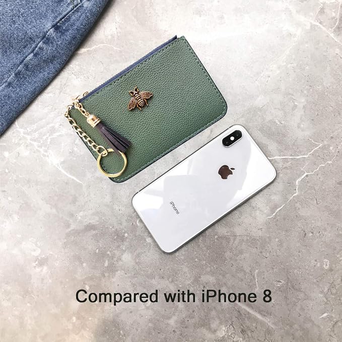 Women's Coin Purse Change Wallet Pouch Leather Card Holder with Key Chain Tassel Zip (CH Army Green)