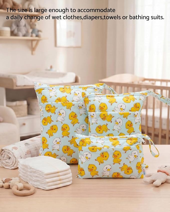 ALVABABY 3 pcs Cloth Diaper Wet Dry Bags Waterproof Reusable with Two Zippered Pockets Travel Beach Pool Daycare Soiled Baby Items Yoga Gym Bag for Swimsuits or Wet Clothes Small Medium Large 3L-SML20