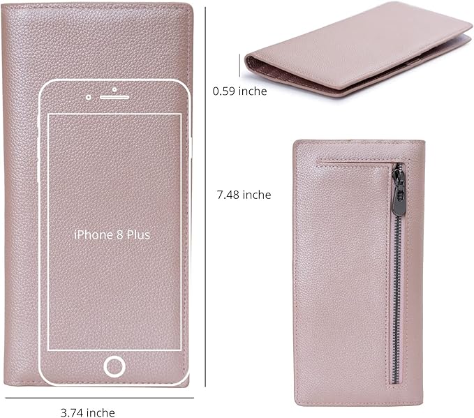 Bveyzi Ultra Slim Thin Leather RFID Blocking Credit Card Holder Bifold Clutch Wallets for Women