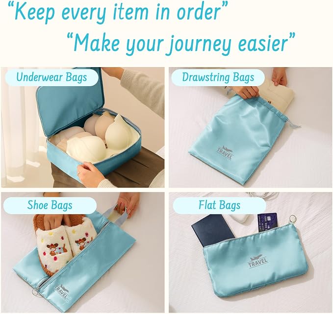 8 Set Packing Cubes for Travel Suitcase Organizer Bags Luggage Packing Cubes Set Travel Essentials Accessories Gifts for Women Blue