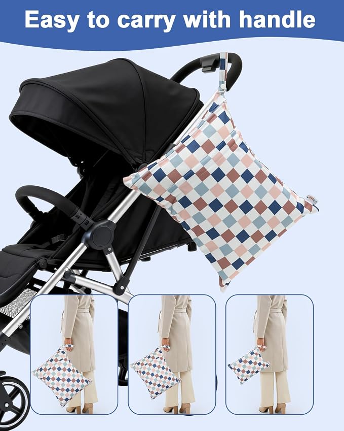 ALVABABY 3 pcs Cloth Diaper Wet Dry Bags Waterproof Reusable with Two Zippered Pockets Travel Beach Pool Daycare Soiled Baby Items Yoga Gym Bag for Swimsuits or Wet Clothes Small Medium Large 3L-SML12