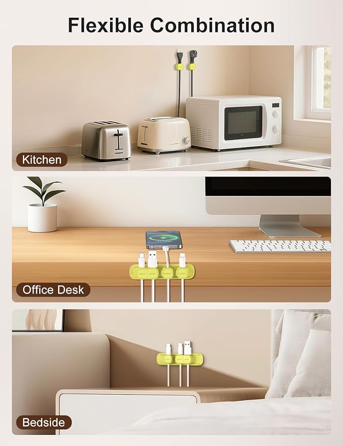 6 Pack Magnetic Cable Clips [1s Open/Lock], Laitver Cord Organizer Holder Strong Adhesive Desk Cable Management- Organize Charging Cords Neatly for Home, Office, Car,Desk, Nightstand-Emerald Green
