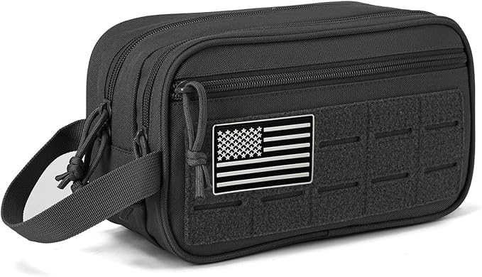 Toiletry Bag for Men - Tactical Hanging Toiletry Bag Small Foldable Shower Bathroom Organizer for Traveling/Cosmetics/Shaving (Black Bag)