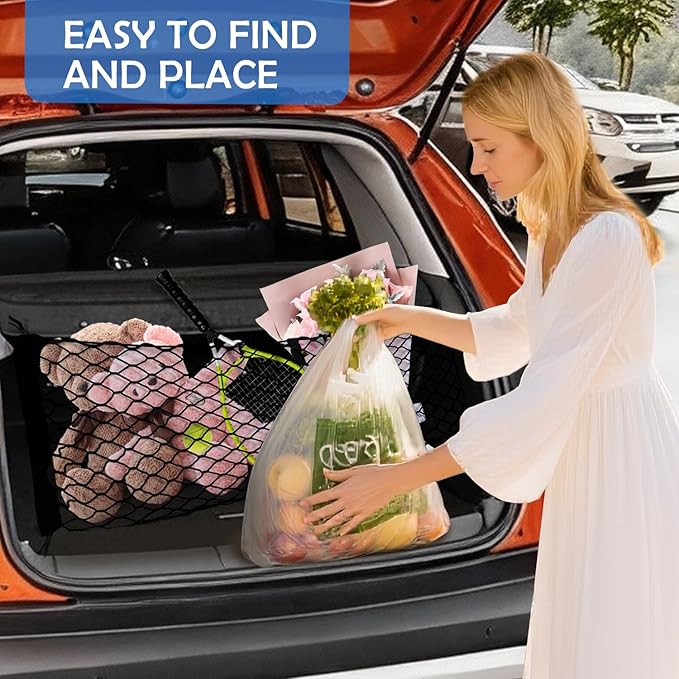 Envelope Style Cargo Net for 2020-2025 2026 Ford Explorer Accessories, Rear Trunk SUV Mesh Cargo Net, Upgraded 5mm Bungee & Double-Layer Nylon Storage Tailgate Netting Grocery&Tools Holder Organizer