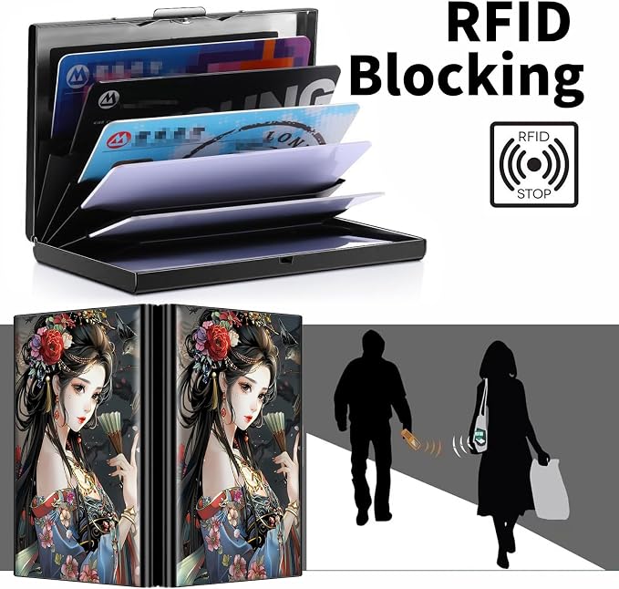 Metal Wallet, Credit Card Holder for Women Men Girls, RFID Blocking Aluminum Wallet Slim Hard Case, Mini Travel Wallet, ID Card Holder Business Card Case,Beautiful Girl