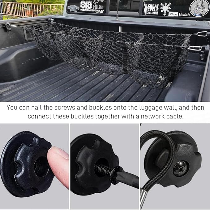 Car Rear Cargo Net, Truck Bed Cargo Net Organizer, Adjustable Elastic Trunk Storage Nets, Heavy Duty Cargo Nets with Metal Hooks, Universal Exterior Accessories for Cars SUVs Trucks (47.24")