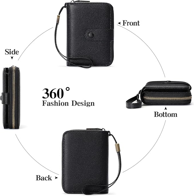 GAEKEAO Leather Credit Card Holder Wallet for Women RFID Blocking Large Capacity Bifold Zipper Card Case Organizer with Wristlet 32 Slots