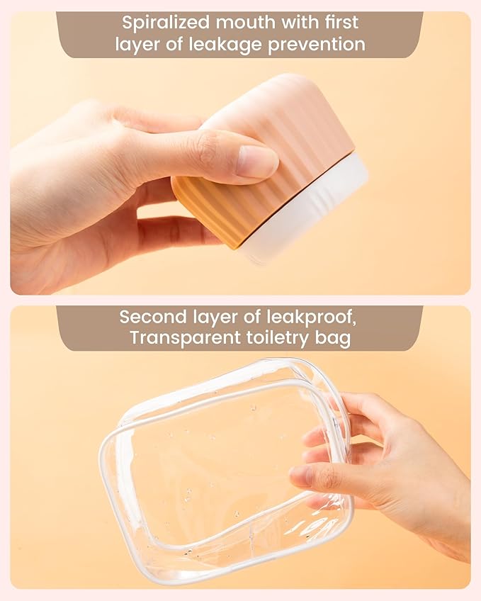 Mrsdry Travel Containers for Toiletries 4 Pack, TSA Approved Travel Size Toiletries, Travel Size Containers, With Clear Bag Leak Proof Silicone Jars, Travel Essentials Creams Jars Carrying Small Items