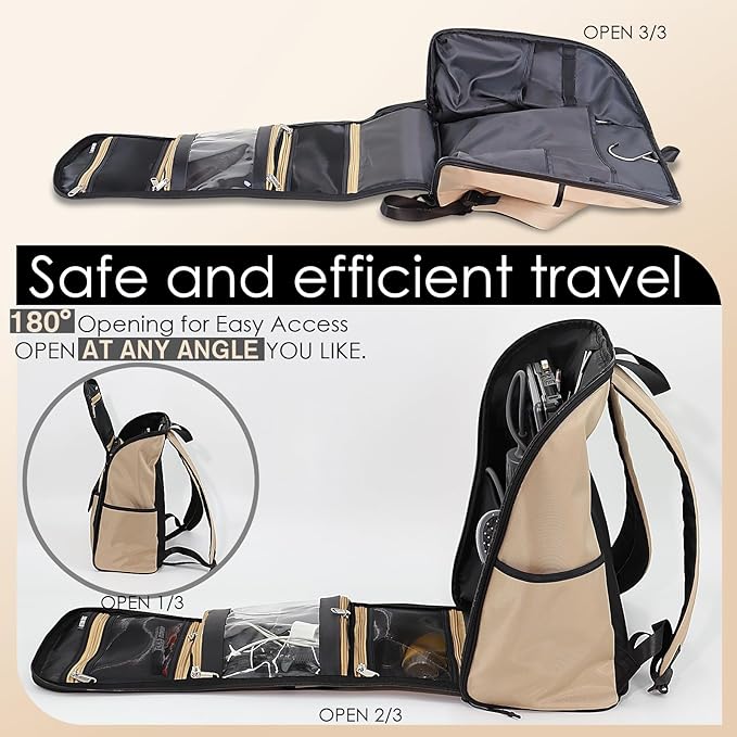 Travel Laptop Backpack Large Hanging Toiletry Organizer Water-Repellent Hygiene Bag (Khaki)