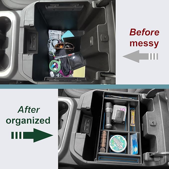 PIMCAR Center Console Organizer Compatible with 2019-2022 Chevy Silverado 1500/GMC Sierra 1500 & 2020-2023 Chevy Silverado/GMC Sierra 2500 HD/3500 HD (Full Console w/Bucket Seats ONLY) Blue Trim
