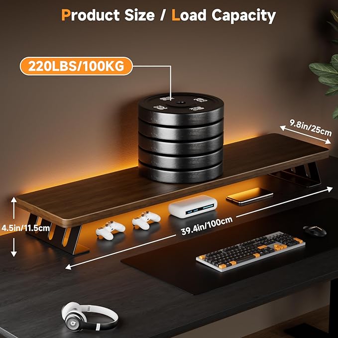 Dual Monitor Stand, 39 Inch Large Wood Monitor Stands for 2 Monitors