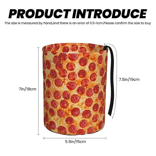 Car Garbage Bag Pizza Pepperoni Mini Car Trash Bin Portable Collapsible Waterproof Rubbish Bag for Car Accessories Back Front Seat Cup Holder