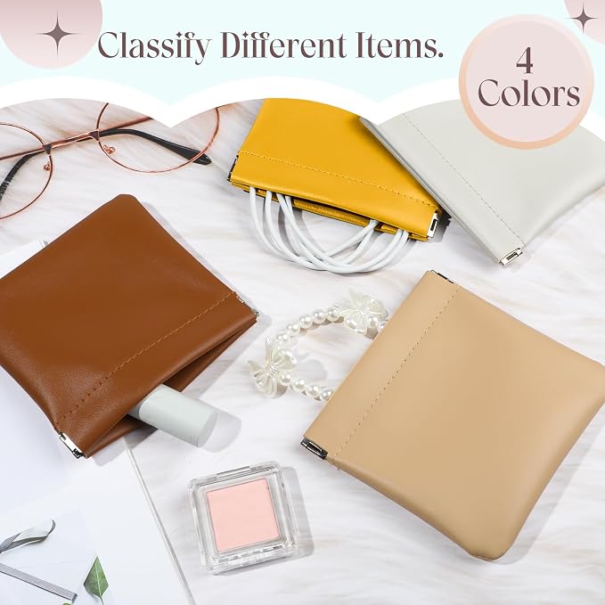 4Pcs Small Makeup Bag for Purse, 4.7in Pocket Cosmetic Bag Organizers, Waterproof PU Leather Pouches for Purse, Portable Squeeze Coin Purse for Women Mini Travel Jewelry Storage Pouch(Autumn)