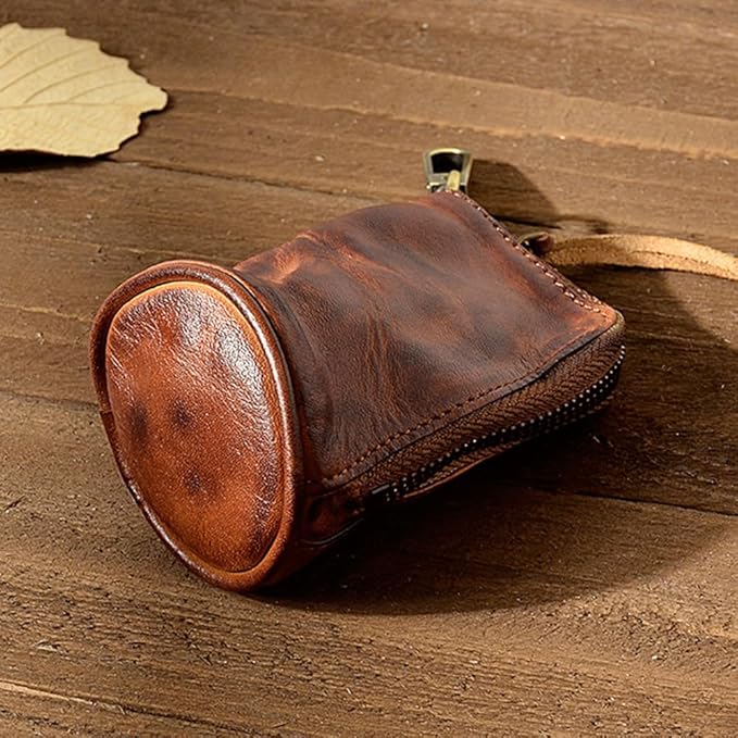 1 Pcs Leather Mini Medieval Pouch Keychain, Coin Organizer, Change Holder,Card Case, Genuine Leather Zipper Storage Bag for Men & Women