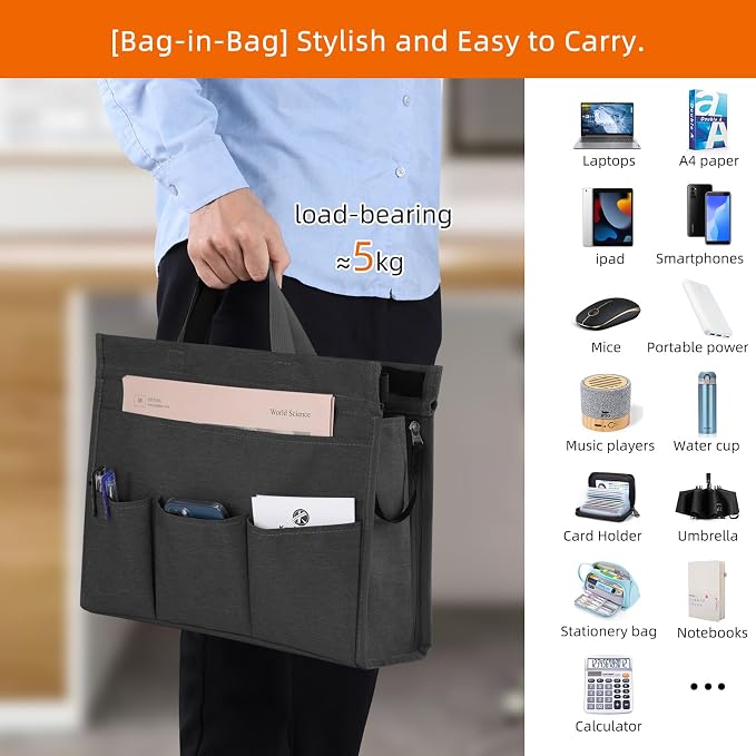 MASTLU Under Desk Hanging Storage Bag, Desk Organizer Storage, Office Side Storage Bag, Compatible with A4 Files, Detachable Handle Design, No Assembly Required, For Office Home School (Black)