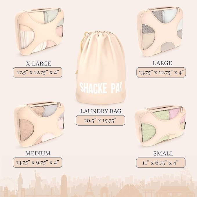 Shacke Packing Cubes for Travel 5 Set - Premium Luggage Organizer Bags - Versatile Travel Organizer for Women and Men - Optimized Packing Bags - Travel Essentials (Cream)