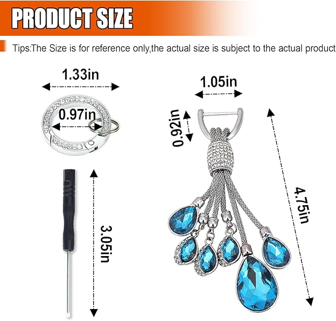 Bling Rhinestone Car Keychain, Fashion Auto Key Fob with Screwdriver, Vehicle Key Decoration Accessories for Woman (Blue)