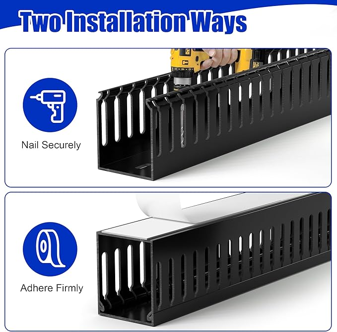 ZhiYo 2 x 2in Professional Server Rack Cable Management Raceway, 99in (6X L16.5in) Cable Raceway Kit, Electrically Safe PVC Open Slot Wire Raceway for Under Desk/Computer/Network Cords, Black