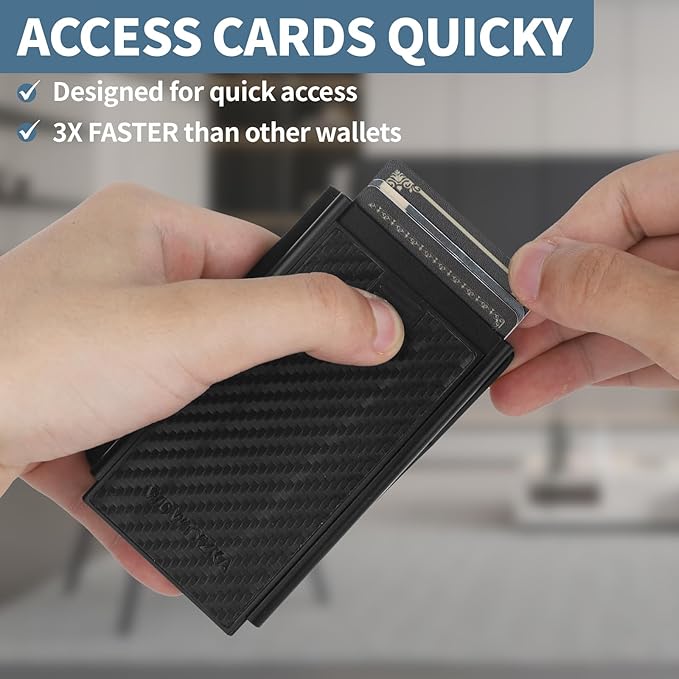 Mens slim Wallet，with RFID Shielding, Holds 9 Cards Easily, card wallet for Men, Minimalist Wallet For Men, Made of aluminum and Pu Synthetic Leather, Includes Cash clip (Carbon Black)