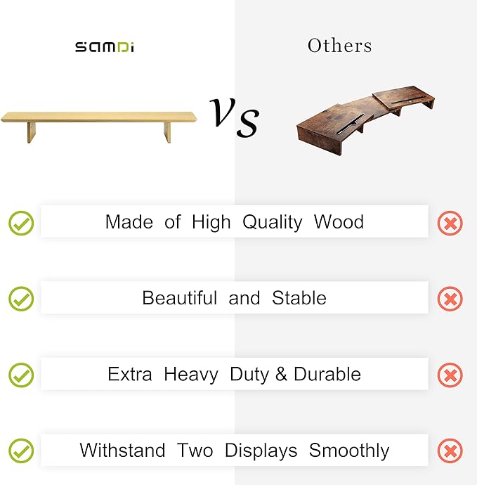 SAMDI Wooden Monitor Stand, Ergonomic Design, Suitable for Laptop, Computer, iMac, Desk with Table (Bamboo)
