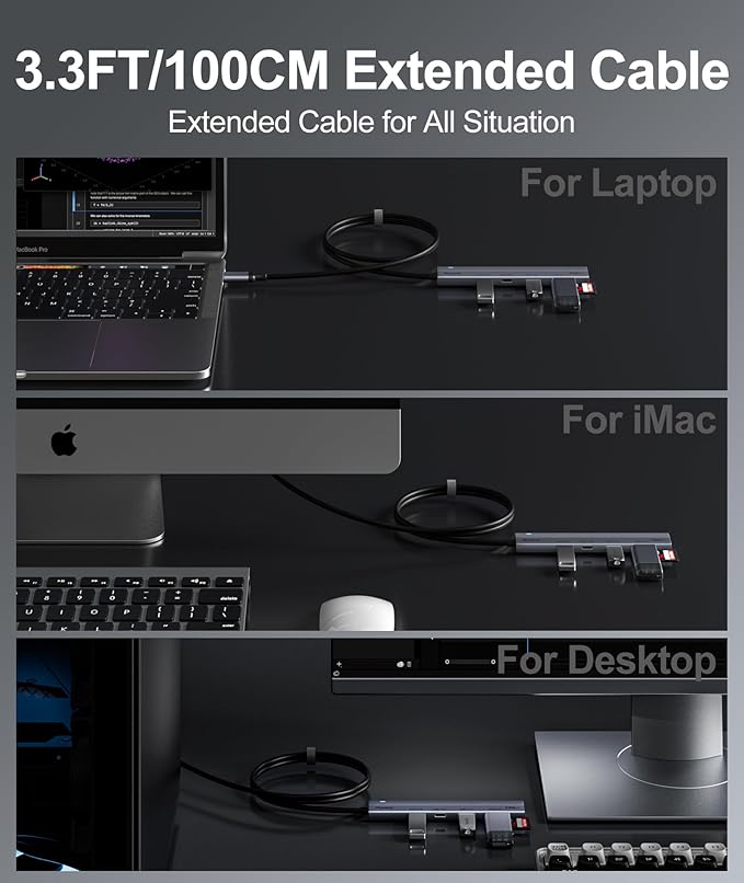 Aceele 10Gbps USB C Hub Splitter with 2 USB A 3.2 & 2 USB C 3.2 + Type-C Power Port, USB 3.2 Gen 2 Hub with 3.3ft Extender Cable for MacBook Pro/Air, Etc(Not Support Charging/Monitor)