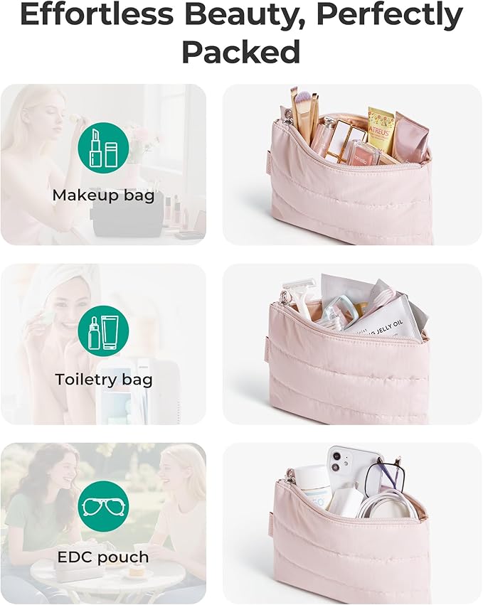 BAGSMART Small Puffy Water-Resist Makeup Bag for Women