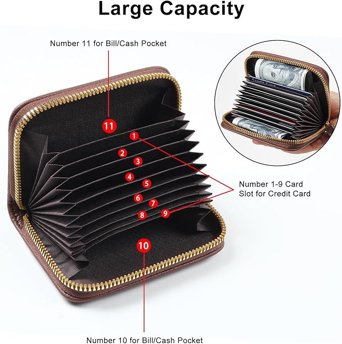 EcoVision Credit Card Holder RFID Card Case Wallet, Small Accordion Zipper Card Case Holder, Card Organizer Case for Women Men