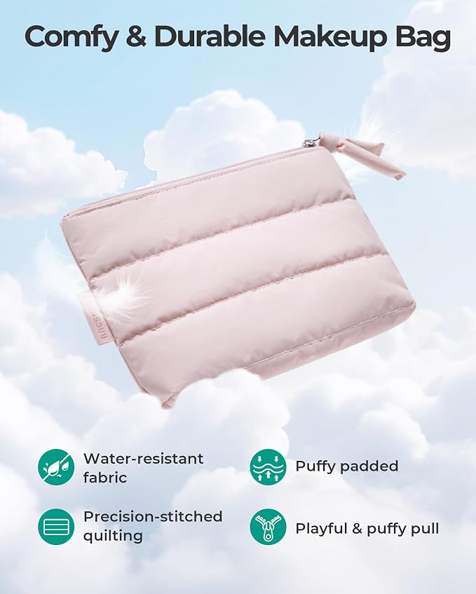 BAGSMART Small Puffy Water-Resist Makeup Bag for Women