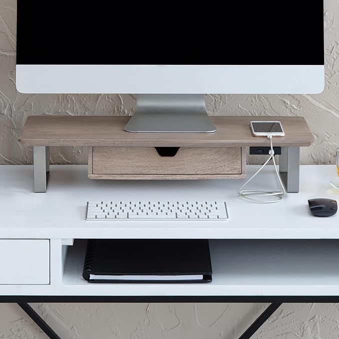 Anji Mountain Monitor Stand - Desktop Organizer & Laptop Riser, Ergonomic Monitor Riser, Space-Saving Monitor Stand for Desk, Durable Construction, Easy Assembly, Ideal for Home & Office,Biscotti