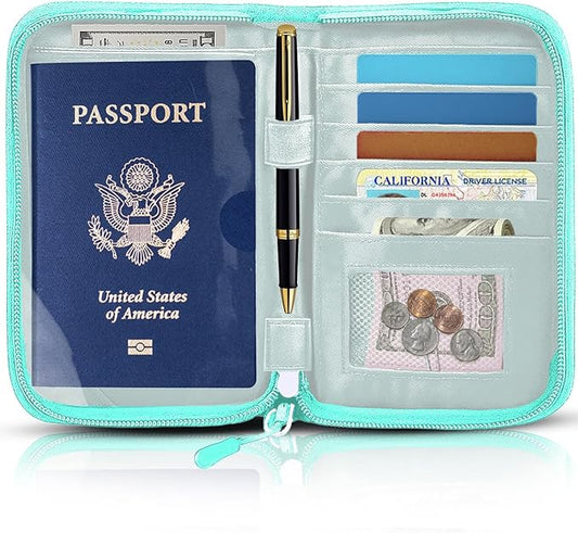 Passport Holder for Travel Essentials, RFID Blocking Protector Passport Wallets, Passport Document Organizer Case for Travel Must Have, Passport Book for Women, Couple, Family Cards, Tickets, ID, Cash