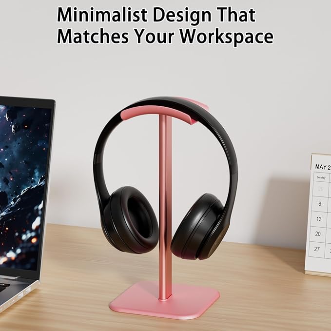 Headphone Stand for Desk - Headset Stand with Aluminum Hanger, Headphone Holder for AirPods Max, Sony, Bose, Beats and More (Pink)