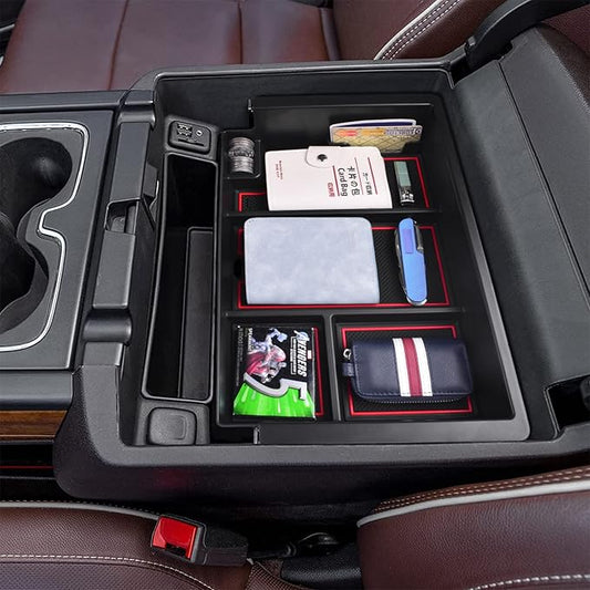 EDBETOS Center Console Organizer Tray Compatible with Chevy Silverado/GMC Sierra Accessories 2014-2018 and Chevy Tahoe Suburban/GMC Yukon 2015-2020 (Full Console w/Bucket Seats ONLY),Red