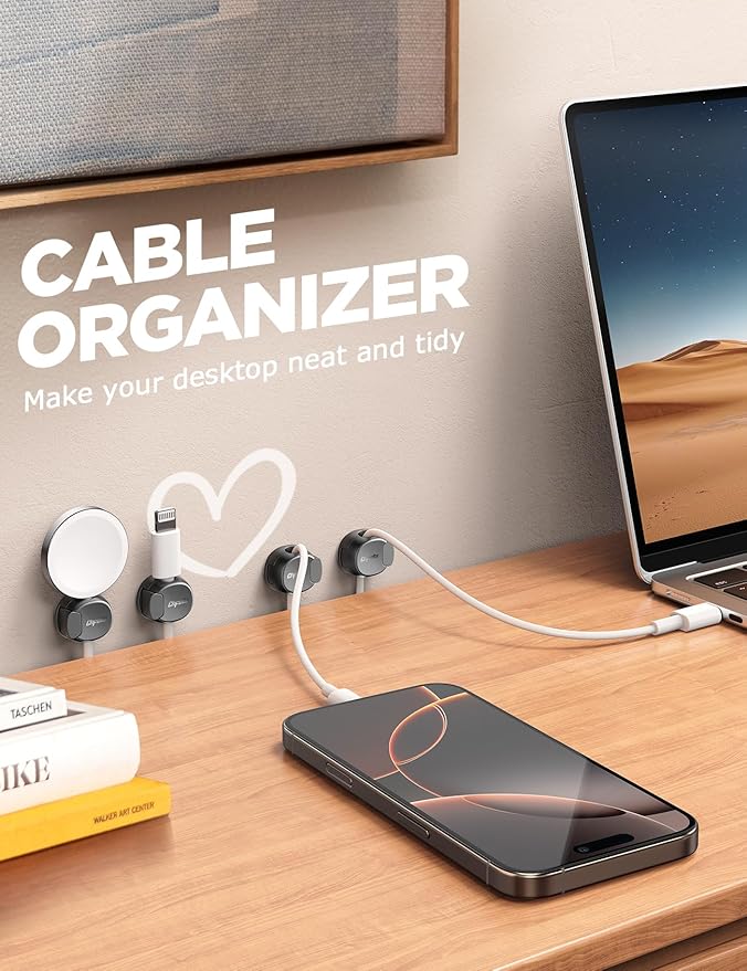 16Pack Cord Organizer [Dual Spring & Clasp, Max Secure] Cable Clips - Chfeila Cord Holder, Desk Cable Management, Adhesive Phone Charging Wire Holder for Nightstand/Car/Wall, Office Accessory - Black