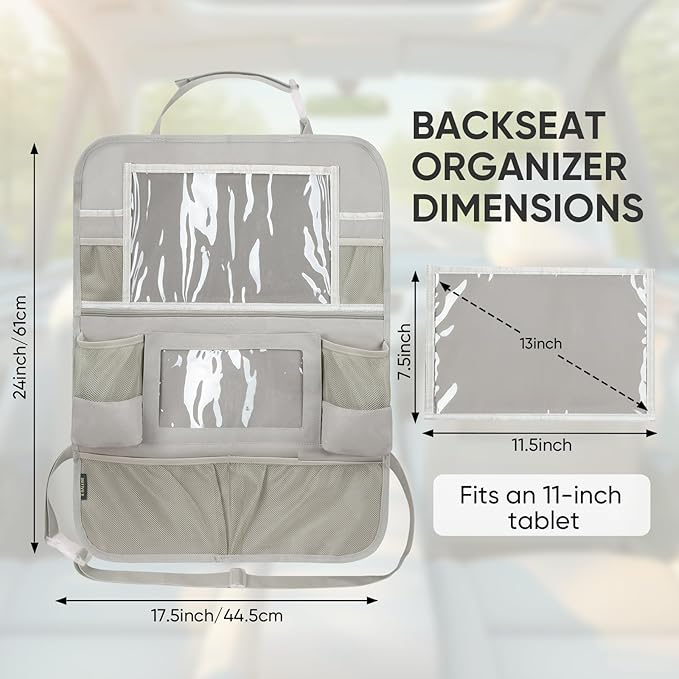 BALEINE Backseat Car Organizer, Back Seat Car Organizers and Storage, Kick Mats Back Seat Protector, Travel Accessories for Most Automotive (2 Pack, Beige)