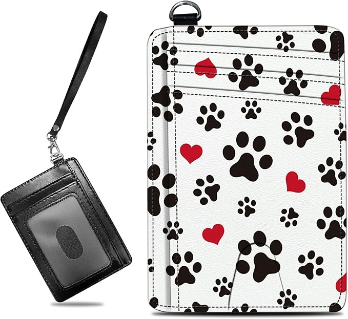 Small Travel Wallets, Cute Dog Paw Prints Slim Minimalist Front Pocket Wallet with Wristlet, RFID Blocking PU Leather Credit Card Holder with ID Window Change Purse for Men Women