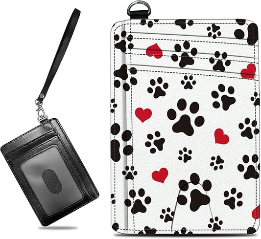 Small Travel Wallets, Cute Dog Paw Prints Slim Minimalist Front Pocket Wallet with Wristlet, RFID Blocking PU Leather Credit Card Holder with ID Window Change Purse for Men Women